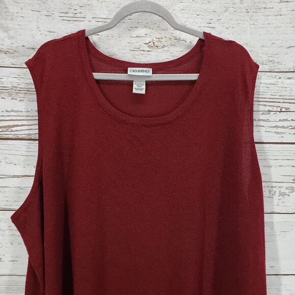 Catherines Women's Burgundy Metallic Knit Tank Top Size 5X - Picture 2 of 14